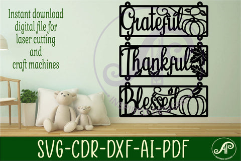 Thanksgiving wall sign Grateful, thankful, blessed svg laser SVG APInspireddesigns 