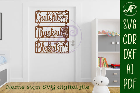 Thanksgiving wall sign Grateful, thankful, blessed svg laser SVG APInspireddesigns 