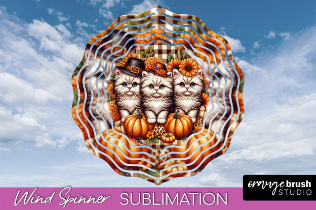 Thanksgiving Wind Spinner - Cat Wind Spinner Sublimation PNG Sublimation OrangeBrushStudio 