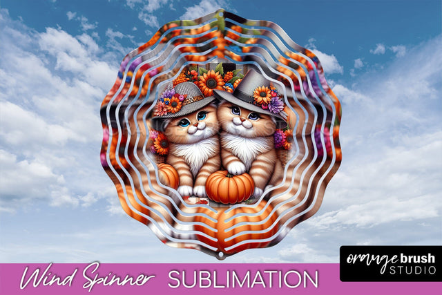 Thanksgiving Wind Spinner - Cat Wind Spinner Sublimation PNG Sublimation OrangeBrushStudio 