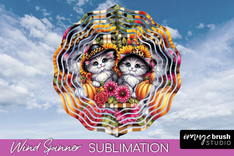Thanksgiving Wind Spinner - Cat Wind Spinner Sublimation PNG Sublimation OrangeBrushStudio 