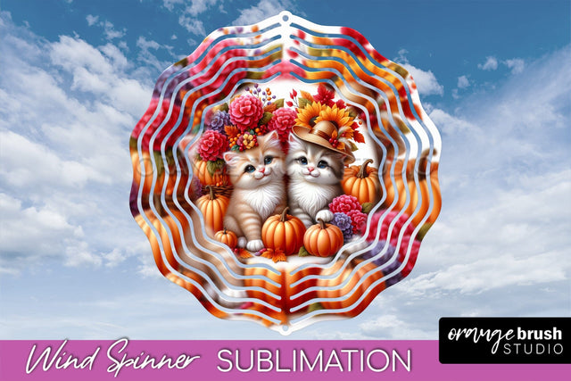 Thanksgiving Wind Spinner - Cat Wind Spinner Sublimation PNG Sublimation OrangeBrushStudio 