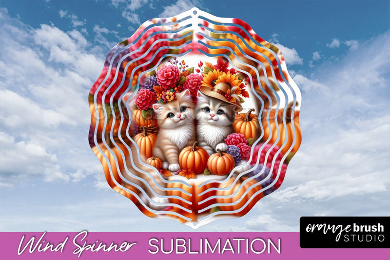 Thanksgiving Wind Spinner - Cat Wind Spinner Sublimation PNG Sublimation OrangeBrushStudio 