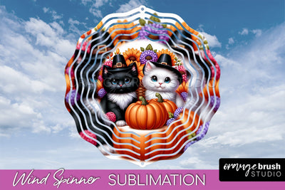 Thanksgiving Wind Spinner - Cat Wind Spinner Sublimation PNG Sublimation OrangeBrushStudio 