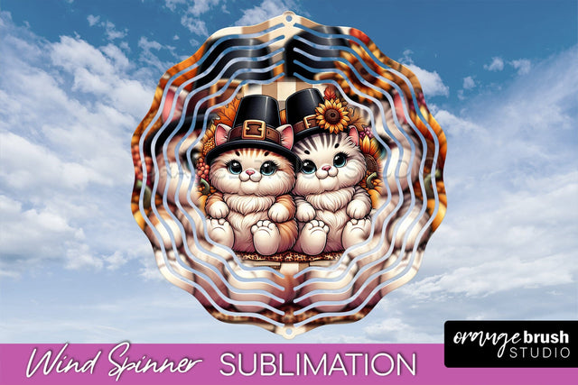 Thanksgiving Wind Spinner - Cat Wind Spinner Sublimation PNG Sublimation OrangeBrushStudio 