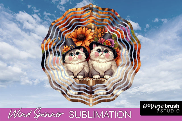 Thanksgiving Wind Spinner - Cat Wind Spinner Sublimation PNG Sublimation OrangeBrushStudio 