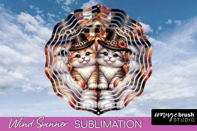Thanksgiving Wind Spinner - Cat Wind Spinner Sublimation PNG Sublimation OrangeBrushStudio 