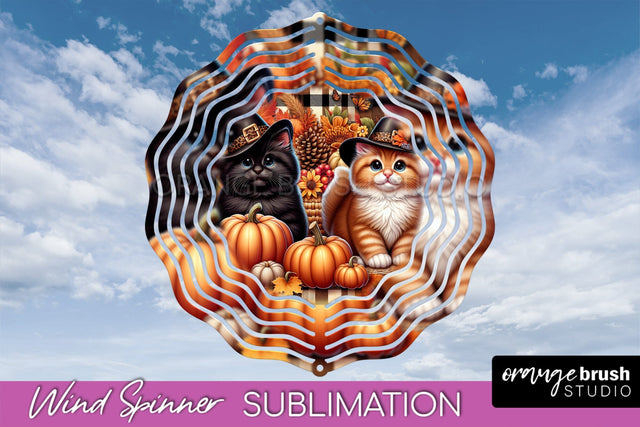 Thanksgiving Wind Spinner - Cat Wind Spinner Sublimation PNG Sublimation OrangeBrushStudio 