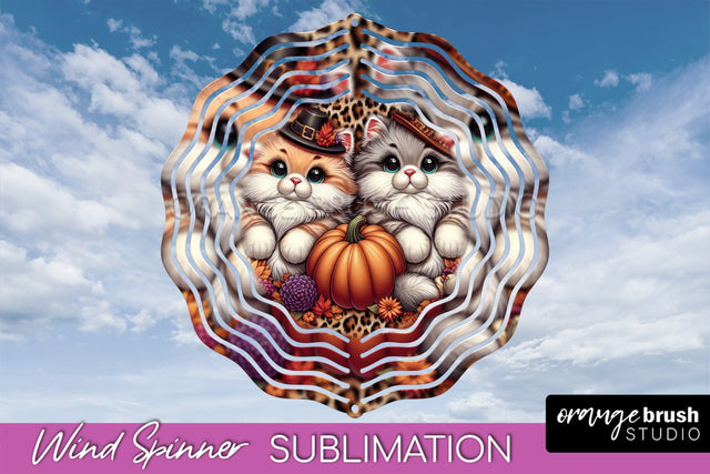 Thanksgiving Wind Spinner - Cat Wind Spinner Sublimation PNG Sublimation OrangeBrushStudio 