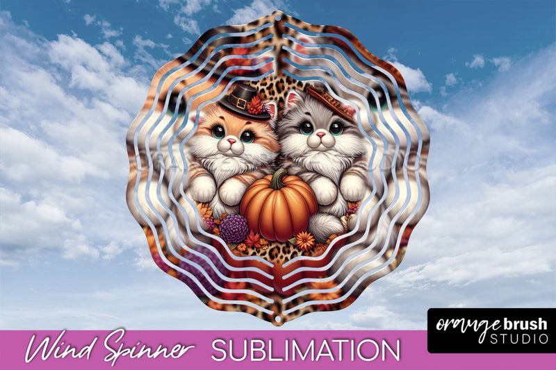 Thanksgiving Wind Spinner - Cat Wind Spinner Sublimation PNG Sublimation OrangeBrushStudio 