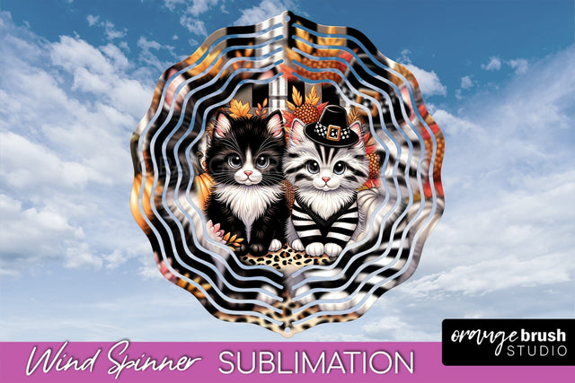 Thanksgiving Wind Spinner - Cat Wind Spinner Sublimation PNG Sublimation OrangeBrushStudio 