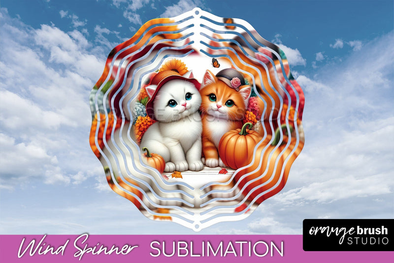 Thanksgiving Wind Spinner - Cat Wind Spinner Sublimation PNG Sublimation OrangeBrushStudio 