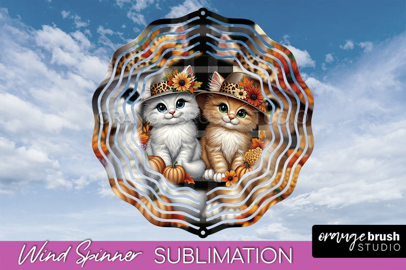 Thanksgiving Wind Spinner - Cat Wind Spinner Sublimation PNG Sublimation OrangeBrushStudio 