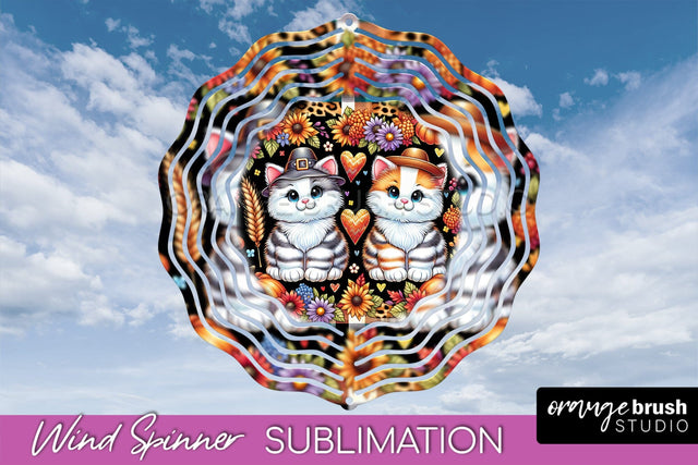 Thanksgiving Wind Spinner - Cat Wind Spinner Sublimation PNG Sublimation OrangeBrushStudio 