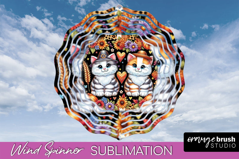 Thanksgiving Wind Spinner - Cat Wind Spinner Sublimation PNG Sublimation OrangeBrushStudio 