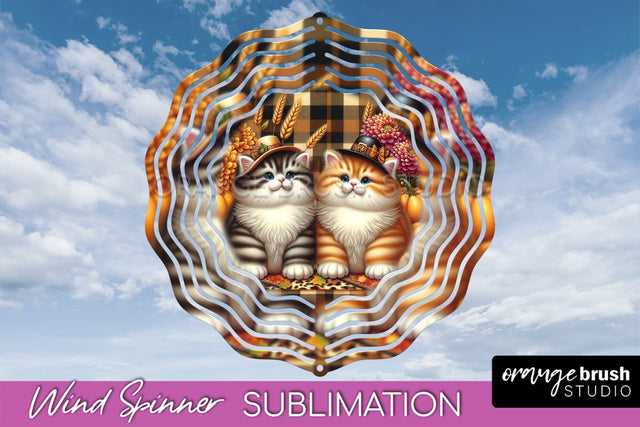 Thanksgiving Wind Spinner - Cat Wind Spinner Sublimation PNG Sublimation OrangeBrushStudio 