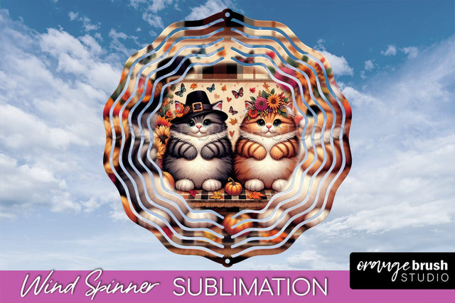 Thanksgiving Wind Spinner - Cat Wind Spinner Sublimation PNG Sublimation OrangeBrushStudio 