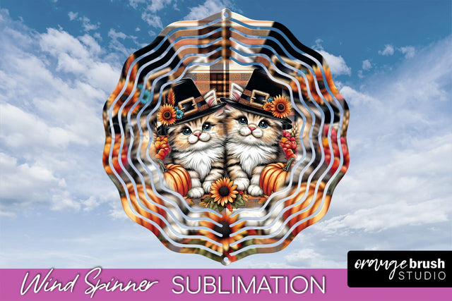 Thanksgiving Wind Spinner - Cat Wind Spinner Sublimation PNG Sublimation OrangeBrushStudio 