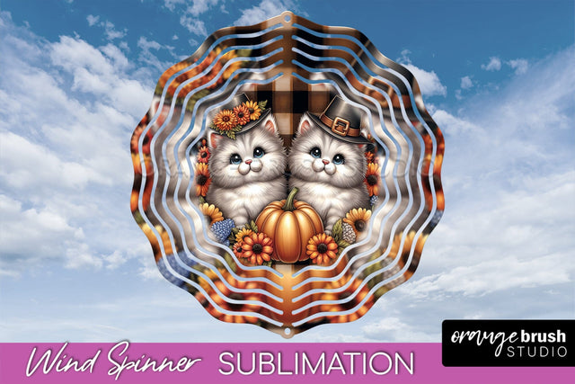 Thanksgiving Wind Spinner - Cat Wind Spinner Sublimation PNG Sublimation OrangeBrushStudio 