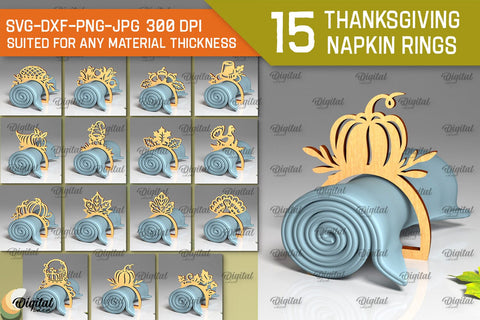 Thanksgiving Wooden Napkin Rings Laser Cut Bundle SVG Evgenyia Guschina 