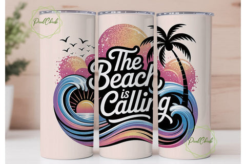 The Beach Is Calling 20oz Tumbler Wrap Sublimation PixelChick 