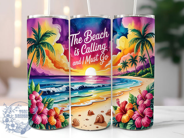 The Beach Is Calling Ocean Vacation Tumbler, Ocean Vacation PNG, The Beach Is Calling Design, 20oz Sublimation Wrap, Summer Travel Cup, Coastal Tumbler Design, Tropical Beach Wrap Sublimation ToriDesigns 