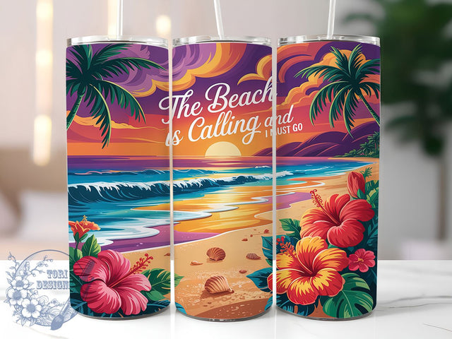 The Beach Is Calling Ocean Vacation Tumbler, Ocean Vacation PNG, The Beach Is Calling Design, 20oz Sublimation Wrap, Summer Travel Cup, Coastal Tumbler Design, Tropical Beach Wrap Sublimation ToriDesigns 