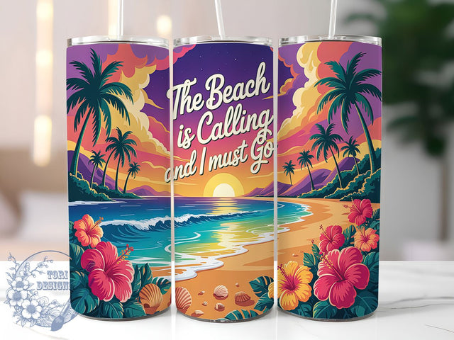 The Beach Is Calling Ocean Vacation Tumbler, Ocean Vacation PNG, The Beach Is Calling Design, 20oz Sublimation Wrap, Summer Travel Cup, Coastal Tumbler Design, Tropical Beach Wrap Sublimation ToriDesigns 