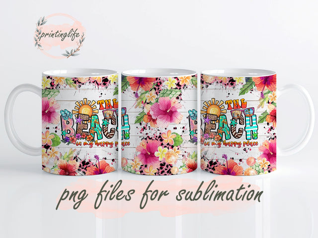 The Beach Is My Happy Place Mug Wrap Design, Instant Digital Design Download Mug Wrap Design, Mug Design PNG Sublimation PrintingLife 