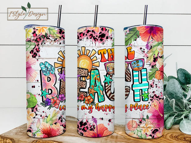 The Beach Is My Happy Place Tumbler Wrap, 20oz skinny tumbler PNG, Summer Beach Png,20oz Tumbler PNG, Beach Tumbler Png,Digital Download Sublimation iStyleDesign 
