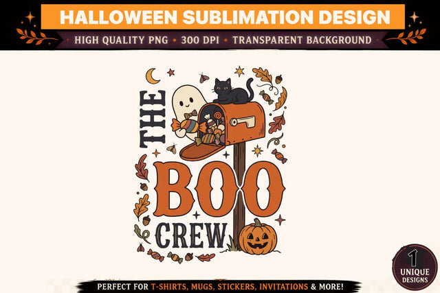 The Boo Crew Halloween PNG, Cute Ghost Black Cat Mailbox Sublimation Design, Spooky Season Pumpkin Clipart, Vintage Halloween T Shirt Graphic Sublimation BlackCatsMedia 