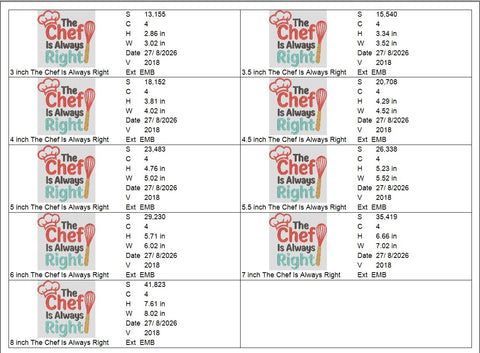 The Chef Is Always Right Machine Embroidery Design – Funny Chef Embroidery File, Kitchen Quote Embroidery, Cooking Design Embroidery/Applique DESIGNS PatternFeed8 