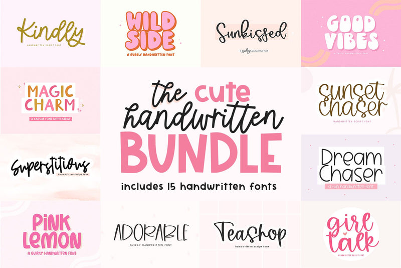 The Cute Handwritten Bundle - 15 Fonts for Crafters Font KA Designs 