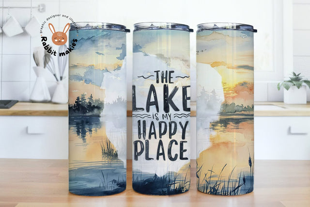 The Lake is My Happy Place Tumbler Wrap, Lake Life Tumbler Design, Sublimation Design, Digital Downloads, Skinny 20oz Tumbler Wrap Sublimation Rabbitmakies 
