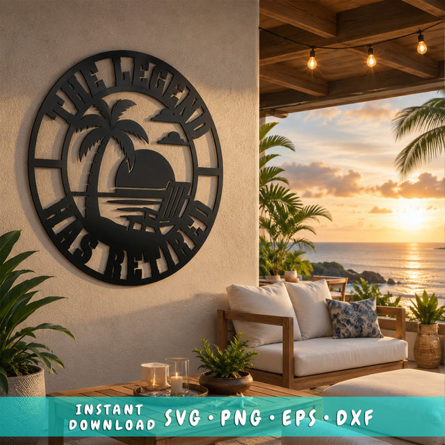 The Legend Has Retired Laser SVG | Retirement Metal Wall Art DXF | Beach Sunset Sign | CNC Plasma Cut File | Laser Cut Svg | Retired Gift SVG HappyDesignStudio 