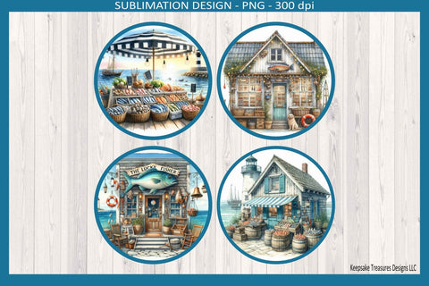 The Lucky Fisher Coaster PNG Bundle, Nautical Coastal Coasters Sublimation Design, Fishing Gift for Dad, Beach House Decor, Instant Download Sublimation Keepsake Treasures Designs LLC. 