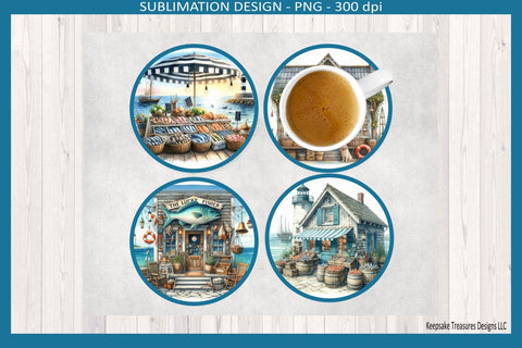 The Lucky Fisher Coaster PNG Bundle, Nautical Coastal Coasters Sublimation Design, Fishing Gift for Dad, Beach House Decor, Instant Download Sublimation Keepsake Treasures Designs LLC. 