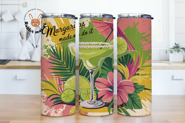 The Margaritas made me do it, Margarita 20oz skinny sublimation design, Cocktail PNG instant digital download, Alcohol Tumbler Design Sublimation Rabbitmakies 