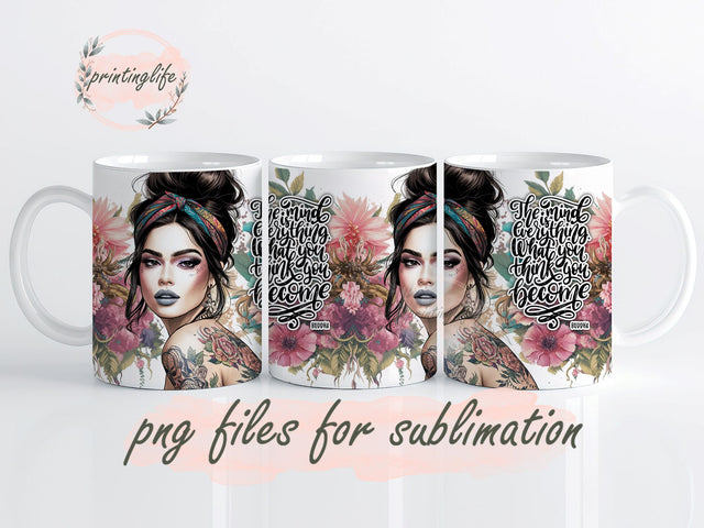 The Mind is Everything, Boho Mug Wrap Design, Instant Digital Design Download Mug Wrap Design, Mug Design PNG Sublimation PrintingLife 