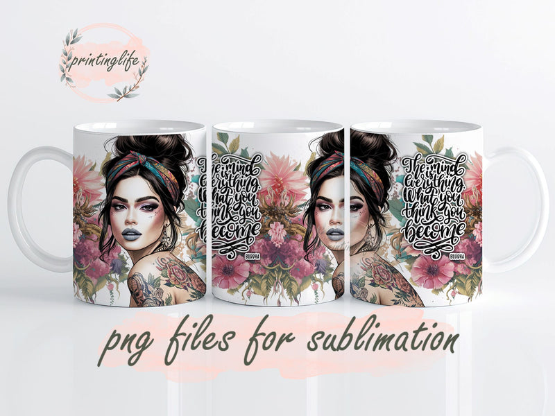 The Mind is Everything, Boho Mug Wrap Design, Instant Digital Design Download Mug Wrap Design, Mug Design PNG Sublimation PrintingLife 