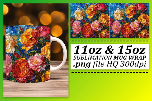 The Perfect Blend of Artistic Elegance and Sublimation Magic - Oil Paint Flower Mug Wrap Sublimation afrosvg 