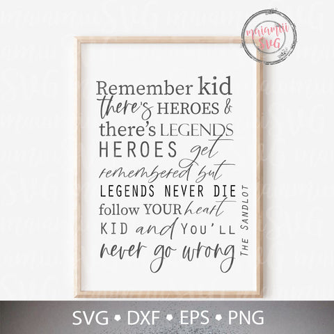 The Sandlot, Legends Never Die, Motivational Quote, Playroom Sign, Baseball Cricut Svg, Silhouette, DXF, PNG SVG MaiamiiiSVG 