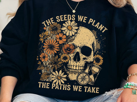 The Seeds We Plant Skull PNG, Memento Mori Floral Design SVG DesignDestine 
