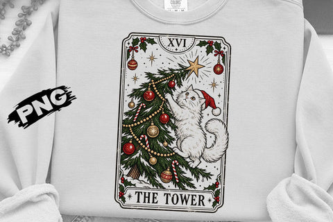The Tower Cat Christmas Tarot Card PNG SVG DesignDestine 