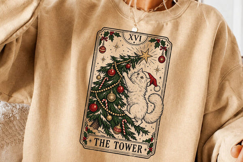 The Tower Cat Christmas Tarot Card PNG SVG DesignDestine 