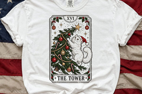 The Tower Cat Christmas Tarot Card PNG SVG DesignDestine 