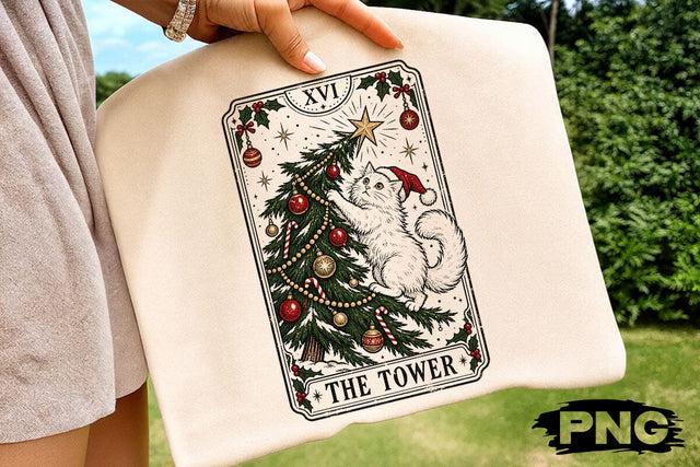 The Tower Cat Christmas Tarot Card PNG SVG DesignDestine 