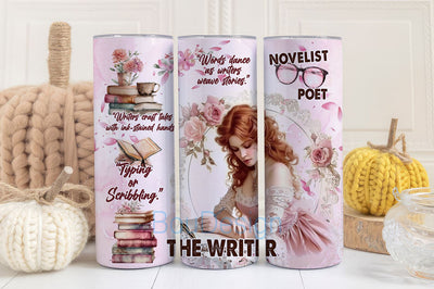 The Writer Life 20oz Skinny Tumbler Wrap PNG Happy Woman Author Sublimation Designs Download Sublimation BouDesign 