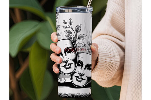 Theatrical Masks 20oz Tumbler Wrap Sublimation DesignSVG 