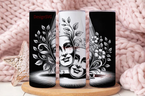Theatrical Masks 20oz Tumbler Wrap Sublimation DesignSVG 